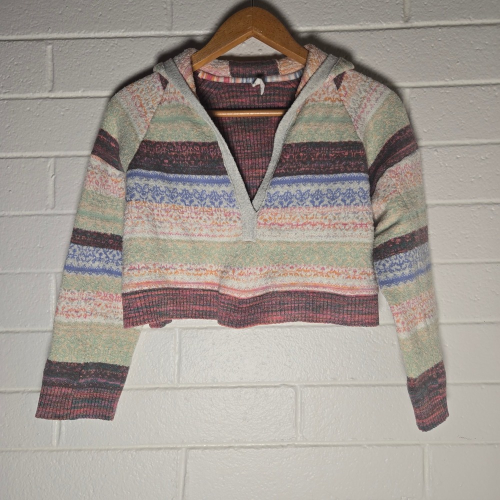 Daily Practice Anthropologie XS Cropped Fair Isle Knit Hoodie Sweater Hippie
